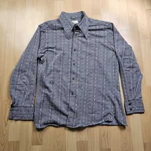 Vintage Spire California Shirt Mens‎ Large Blue Disco Geometric Long Sleeve
